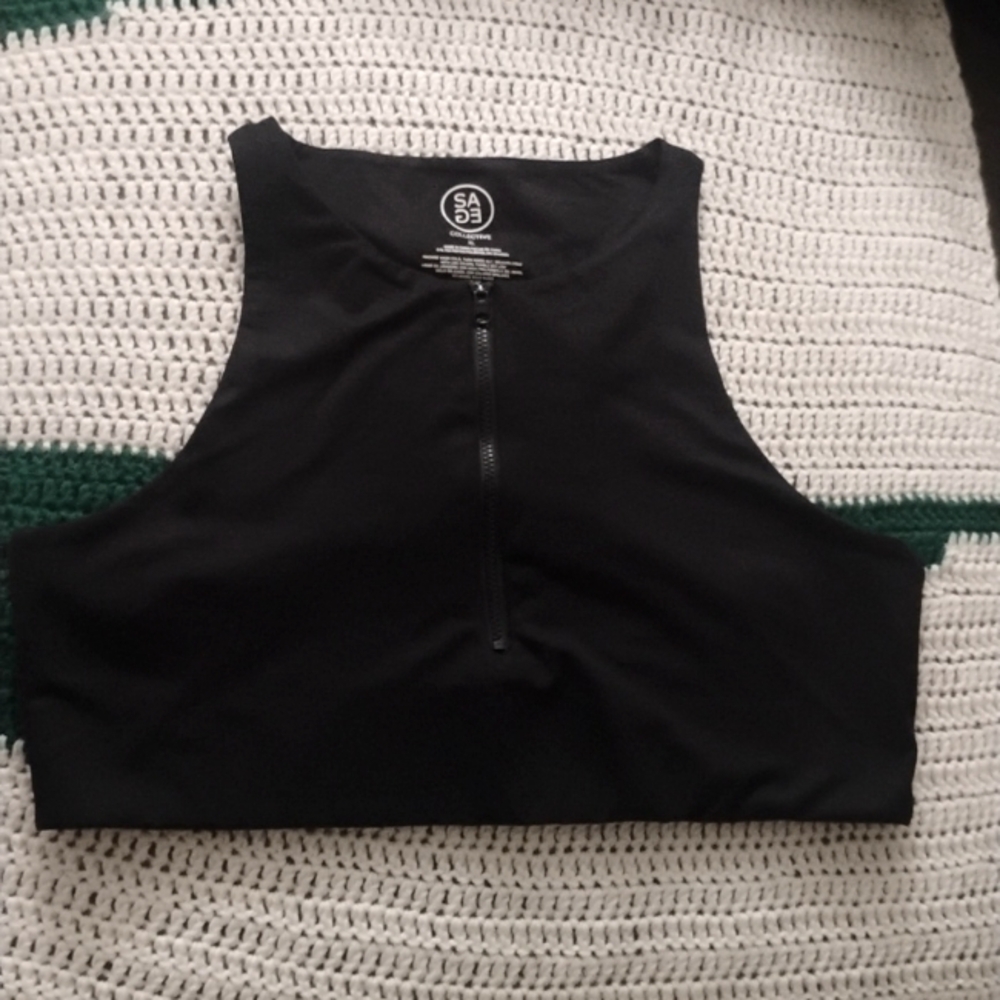 Sage Collective Black Racerback Zip Up Yoga Cropped Tank Sz XL NWOT - Picture 9 of 9